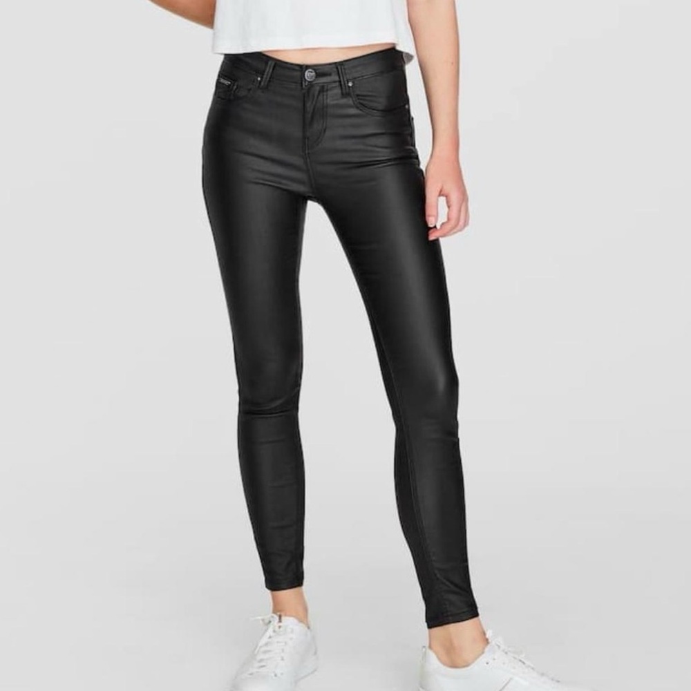 ZARA Navy Coated Skinny Ankle Jeans